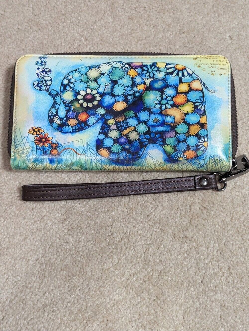 Floral Patchwork Elephant Wristlet Wallet - Blue Multi